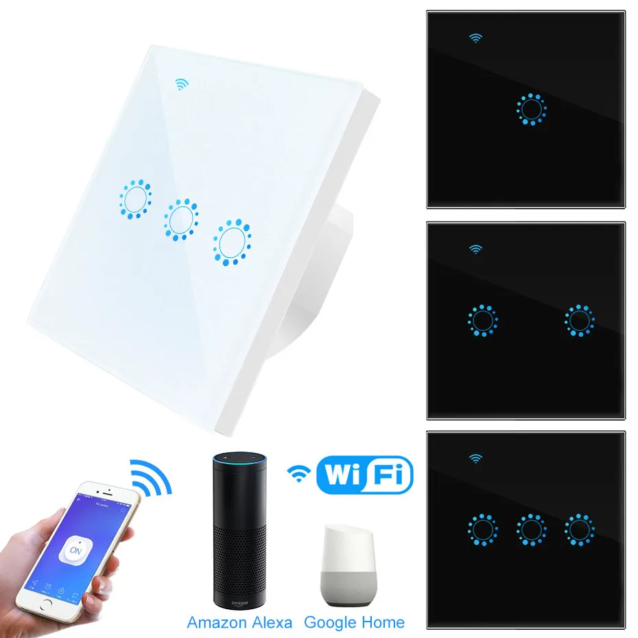  WiFi Smart Light Switch Glass Panel Touch Switch Compatible with Alexa Google Home Smart Wall Switc - 4000160375733