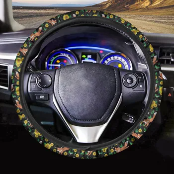 

INSTANTARTS Flowers and Butterflies Print Sweat Absorption Comfort Car Steering Wheel Cover Set for Women Girls Car Accessories