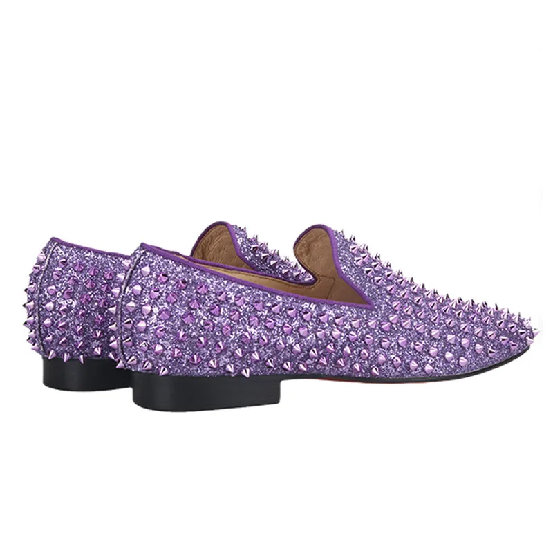 Purple Sequined Studded Shoes Men 