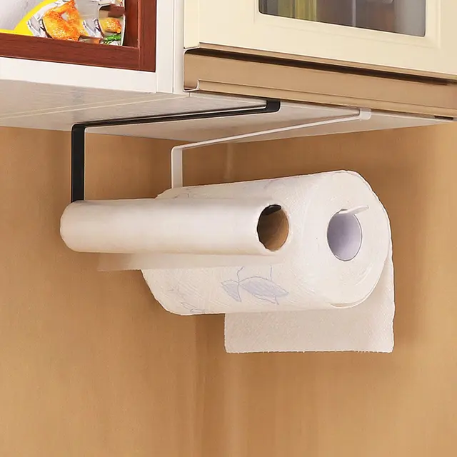 Kitchen Perforated Paper Towel Rack Cupboard Simple Metal Roll Paper Fresh-keeping Bag Towel Convenient Holder 1