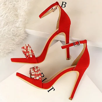 

2020 Women 11cm High Heels Heels Crystal Platform Pearl Sandals Lady Sandles Stiletto Pumps Stripper Summer Fetish Fashion Shoes