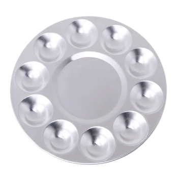 

Aluminum Round Oil Painting Palette Nail Art Color Mixing Plate With 10 Grooves Q6PA