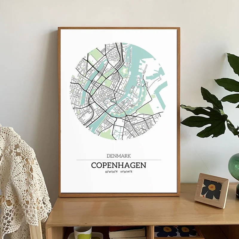 Карта Дания Копенгагена плакат холст спальня Искусство | Дом и сад