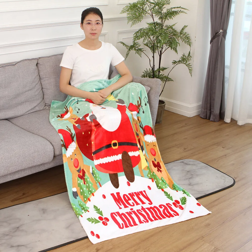 OUNEED Christmas Blanket Flannel Fabric Sofa Bed Blanket 150x200CM Office Children Towel Portable Car Travel Cover Blanket#45