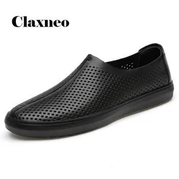 

Man Leather Shoes Slip on 2020 Summer Men's Shoe Breathable Holes Casual Loafers Design Handmade Flats White New Arrivals