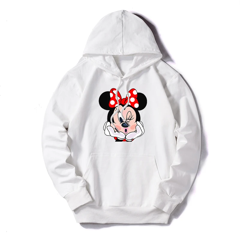 Women Sweatshirt Cotton Hoodies Autumn Winter Minnie Cartoon Hoodie Print Pullover Long Sleeve Plus Size 5XL White - Цвет: White2