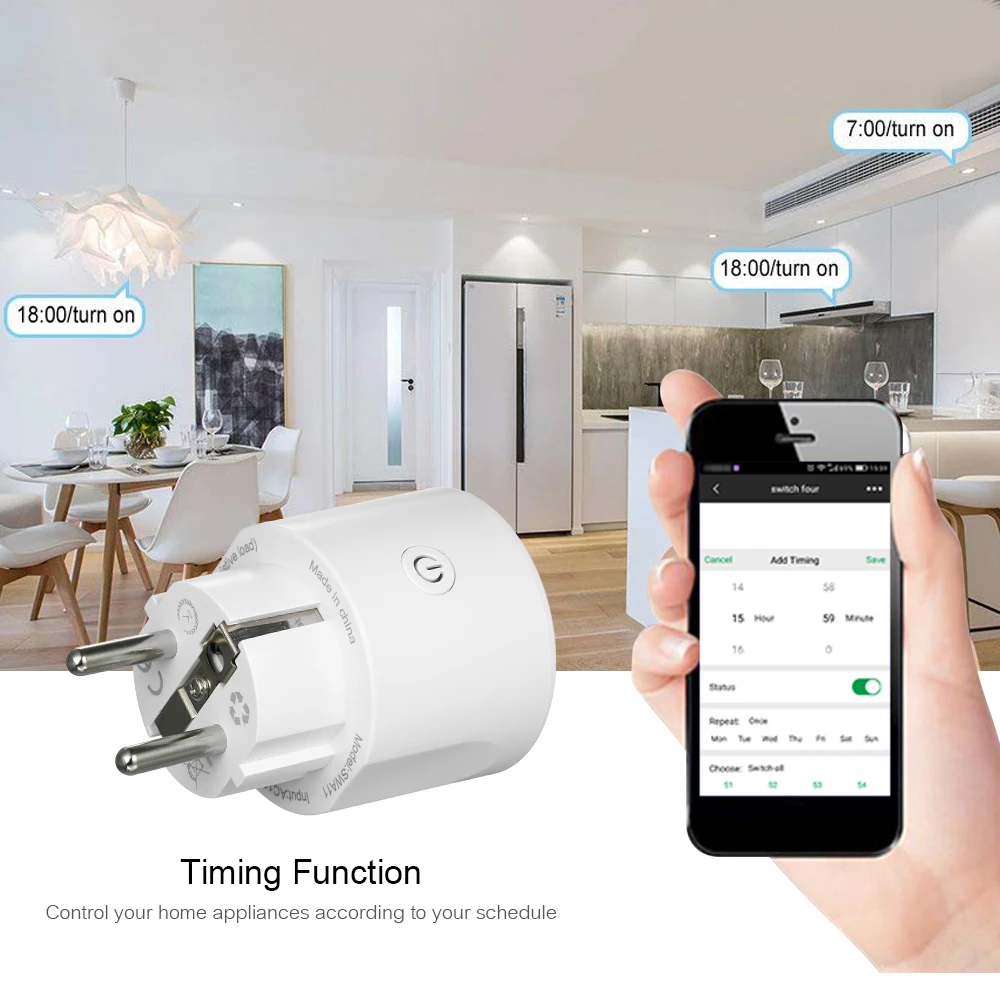 Voice Control Compatible Alexa/ Google Home APP Remote Control Schedule Function Smart In-wall Socket Outlet Smart Wi-Fi Plug