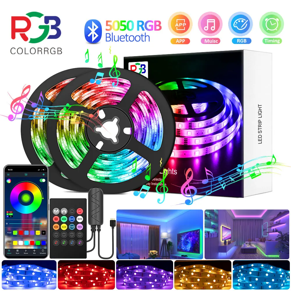 Цветная RGB Светодиодная лента, 5-30 м, RGB 5050, гибкая лента, сделай сам Светодиодная лента приложение для телефона Bluetooth, цвета 16Millon