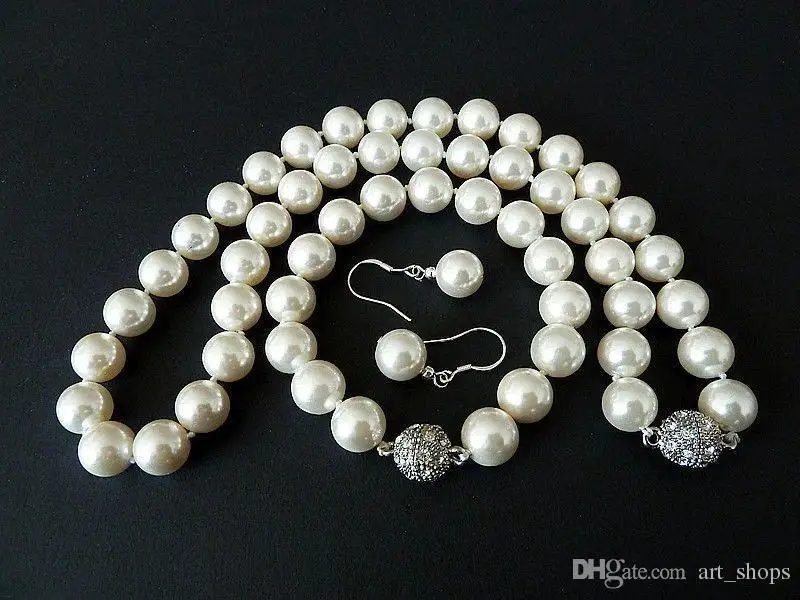 

latest popular 10mm white shell pearl fashion bracelet earring and necklace set