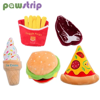 

1pc Plush Squeaky Dog Toys Bite-Resistant Clean Dog Chew Toy Simulation Hamburger Steak Pizza Ice Cream Squeaky Toy for Pet
