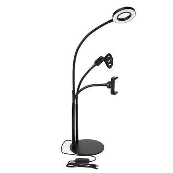 

Flexible Selfie Live Stream Holder with LED Camera Light Dimmable Lazy Desktop Cell Phone Stand Double Clip Bracket for Facebook