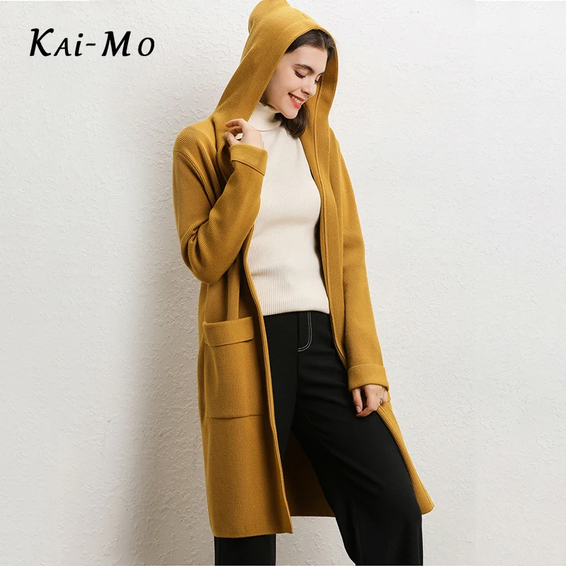 KAI-MO, зимнее вязаное пальто для женщин, Свободный вязаный кардиган, шерстяной свитер, негабаритный мягкий высококачественный кардиган, пальто