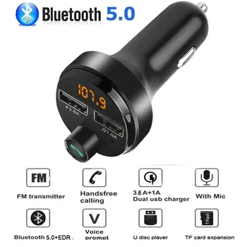 

TF Card USB AUX Bluetooth Handsfree Car Kit FM Transmitter Modulator Audio Wireless MP3 Player Adapter 3.6A+1.0A Phone Charger