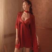 Сексуальные ночные сорочки, ночная рубашка, домашняя одежда, соблазнительные женские кружевные боковые раздельное нижнее белье, нижнее белье, халат с длинными рукавами