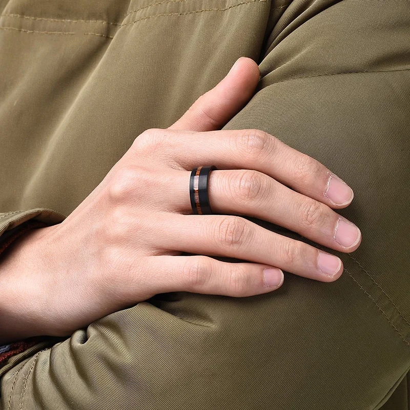 Модные мужские ювелирные изделия Кольцо Винтаж 8 мм деревянная инкрустация унисекс черное обручальное кольцо мужской подарок