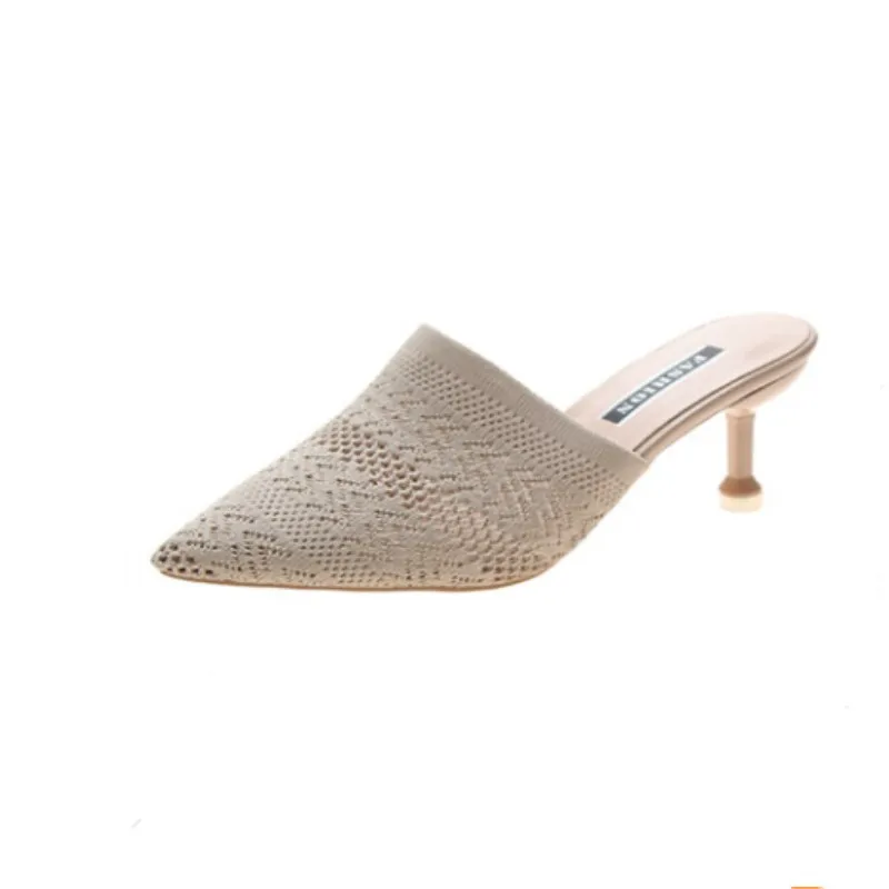Net red lazy Baotou slippers women summer fashion wear fine heels and half drag sexy pointed high heel sandals wholesale | Обувь