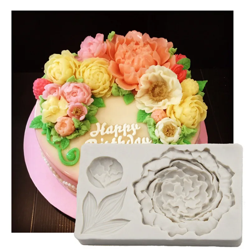

Peony Flower Shape Silicone Mold Cake Decorating Tool Gumpaste Fondant Mold DIY Festive Wedding Cake Flower Leaf Decor Mould
