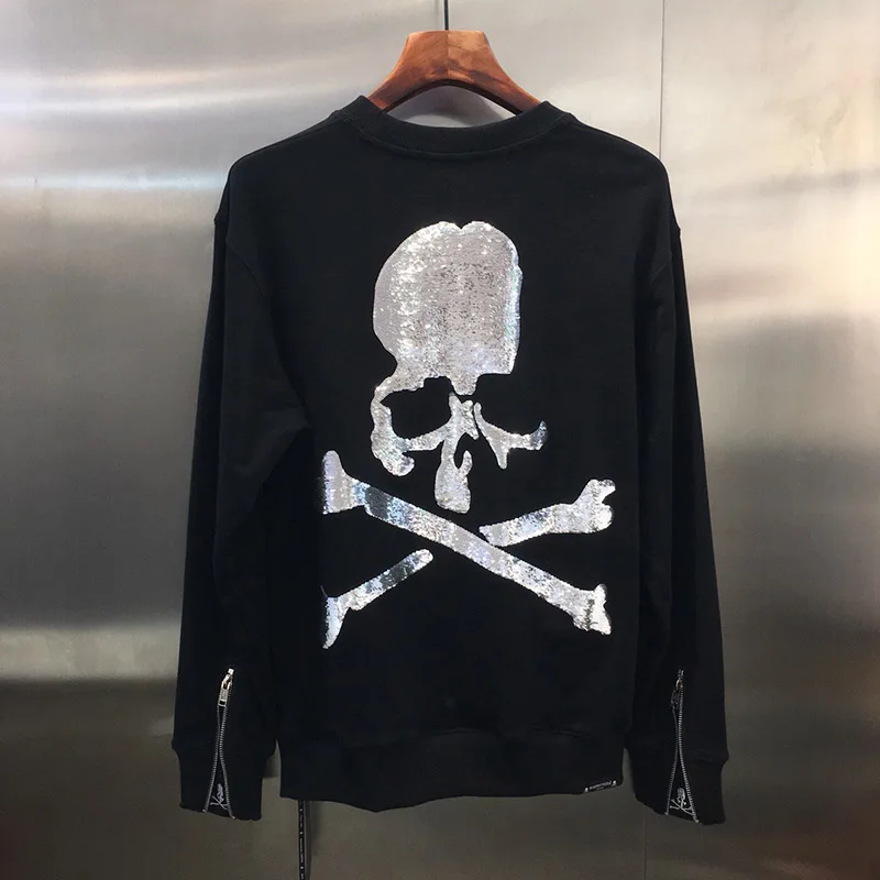 2019FW 1:1 качество блесток черепа Светоотражающие Mastermind Япония толстовки для мужчин и женщин MMJ черепа пуловеры на молнии рукава толстовки