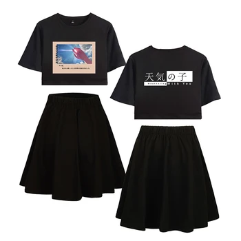 

New Weathering with you Summer Women's Spring Casual Loose Sportswear Cotton T-Shirt Skirt Set Short Sleeve Top Mini Skirt Set