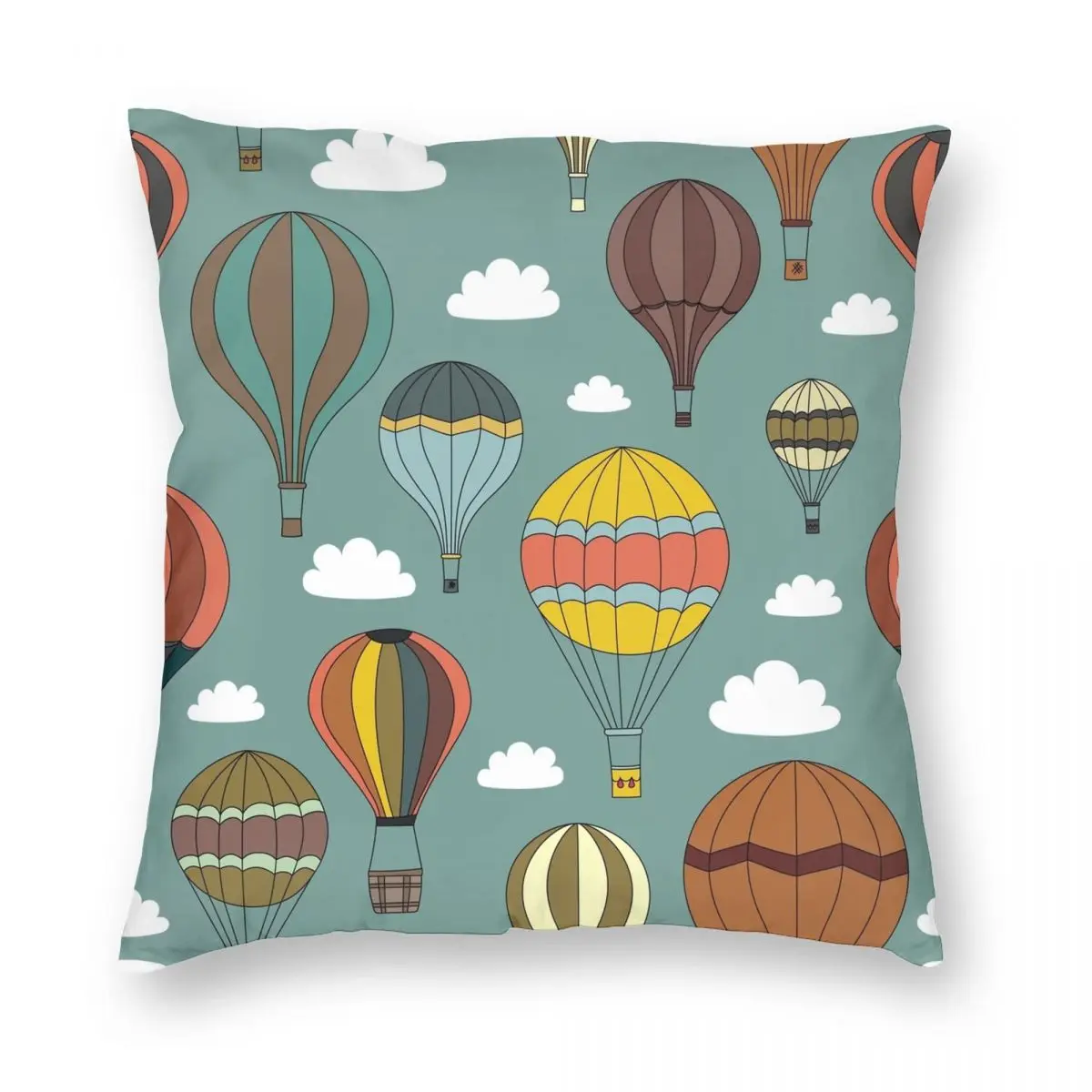 

Vintage Hot Air Balloons Square Pillowcase Polyester Linen Velvet Printed Zip Decor Throw Pillow Case Room Cushion Cover 45x45