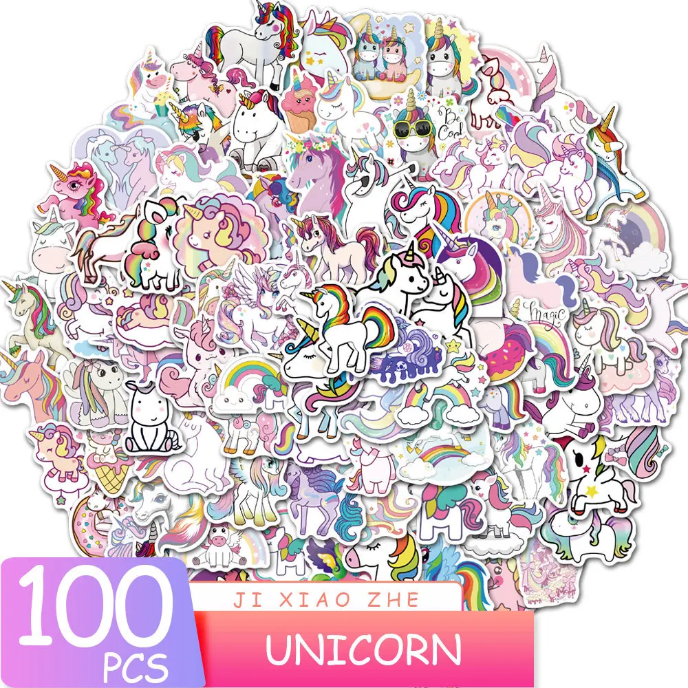 Pegatinas de grafiti con dibujos de unicornios, cubierta de carrito de equipaje, pegatinas impermeables, 10/50/100 Uds.