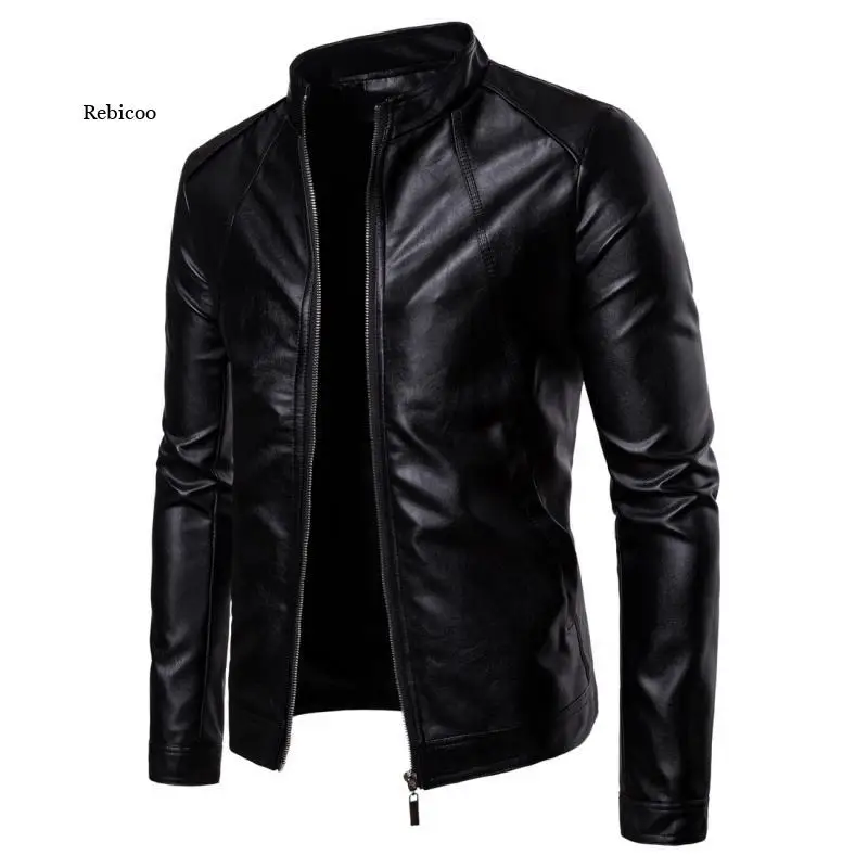

Men's Slim Jacket Fashion Solid Color Motorcycle Winter Jackets Chaqueta Hombre Windproof Black Leather Jacket Kurtka Skorzana