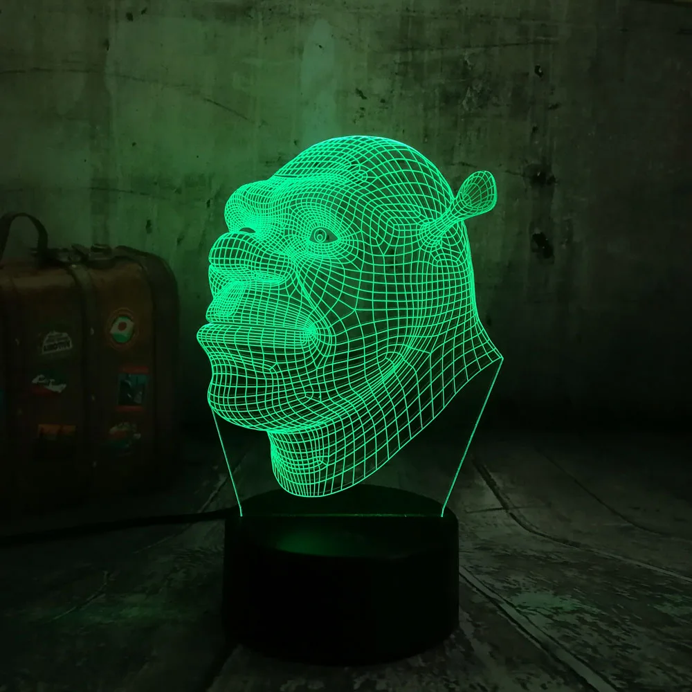 Шрек из мультфильма 3D светодиодный визуальный ночной Светильник s для детей USB