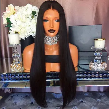

Fantasy Beauty Heat Resistant Fiber Synthetic Lace Front Wig Mermaid Black Color Silk Straight Lace Front Wigs for Black Women