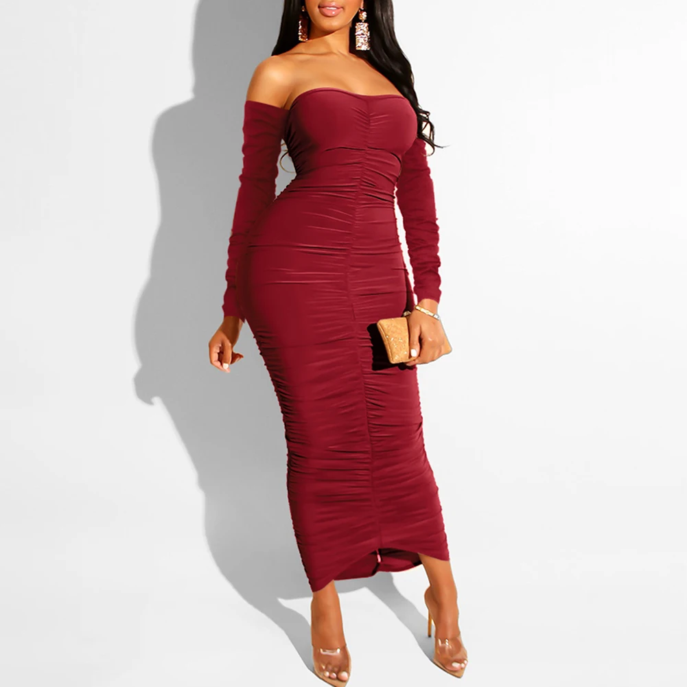 

Bikitique Nightclub One Shoulder Tight Party Dress Women Solid Backless Sexy Dress New Lady Holiday Banquet Winter Dress