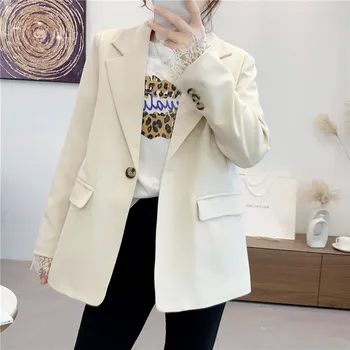 

2020 Spring Plus size One button Lace Patchwork Beige Blazer Women Korean Casual Coat Elegant Ropa de mujer Chic Office Blazers
