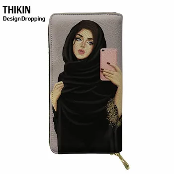 

THIKIN Hijab Face Muslim Islamic Gril Eyes Pattern Ladies Wallets Leather Women Phone Money Purse Bag Fashion Girl Card Holder