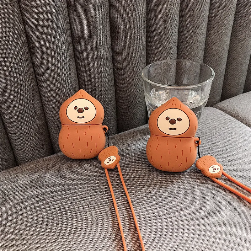 

For Airpods Case Cute Cartoon Peanut Silicone Earphone Cases For Airpods 2 1 Protection Accessories with Finger Ring Strap