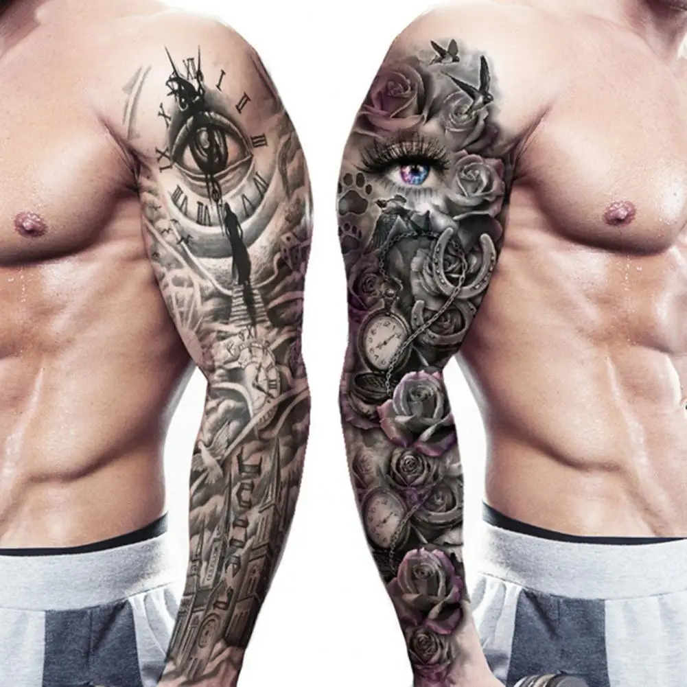 Full Arm Temporary Tattoos Sleeve For Men Women Realistic Fake Tatoos Lion Tiger Flower Tatoo Sticker Black Totem Maori | Красота и