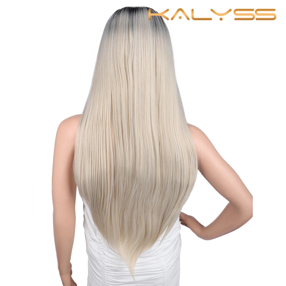 Ombreblack to blonde Kanyss, 28 дюймов, 13x6, прямой парик на кружеве, жаропрочные волосы, блонд, длинные парики для женщин, синтетический парик на кружеве - Цвет: Ombreblack to blonde