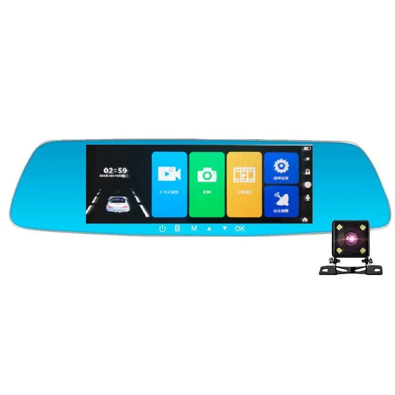 

7-Inch IPS High-definition Touch Screen Electronic Dog Speed Measurement Rearview Mirror Tachograph Dual Lens Front And Back Dua