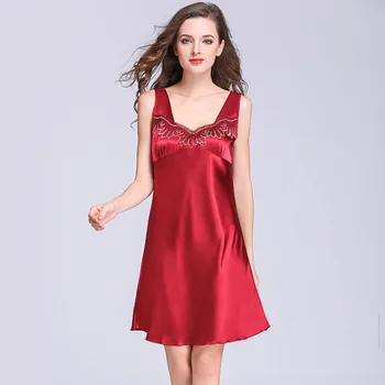 

Women's Home Clothes Sexy Soft Natural Silk Sleepwear Large Size 4XL Night Dress Lingerie Exquisite Lace Sleeveless Underwear