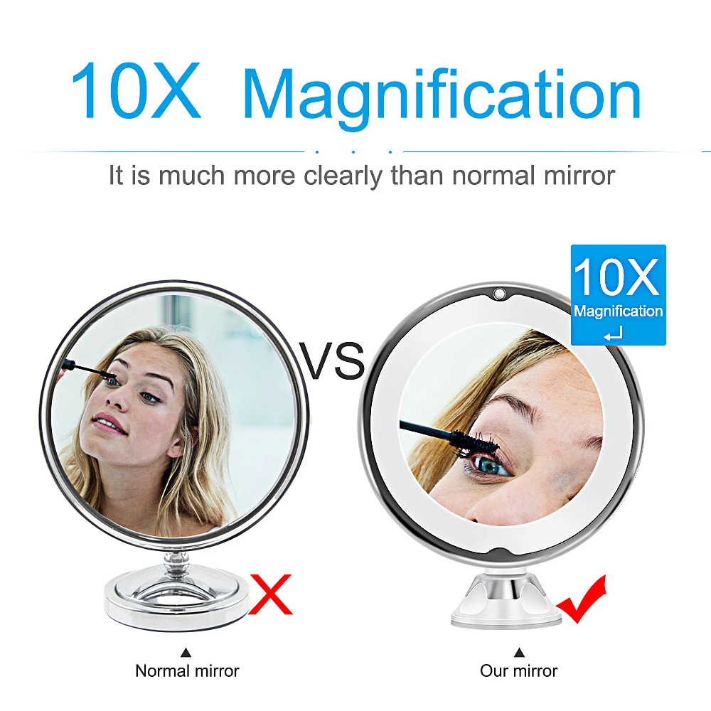 Drop Ship Portable Magnifying Makeup Vanity Mirror With 10X Lights LED Lighted Cosmetic Beauty Bathroom Mirror with LED Light