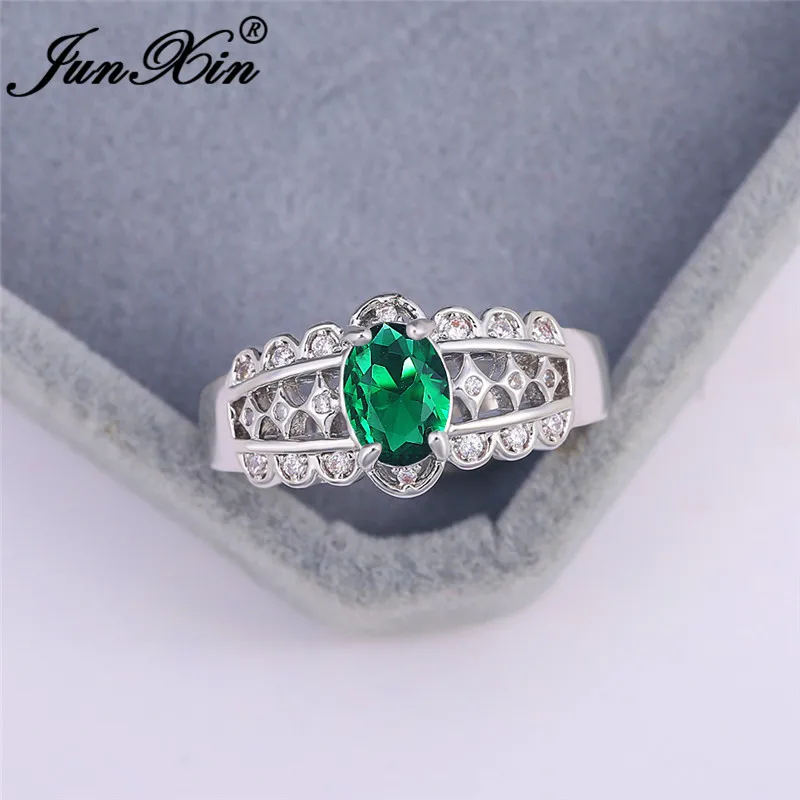 Green Ring Простые овальные кольца с радужным кристаллом для женщин, 925 серебряный цвет, зеленый синий циркон, обручальные кольца для невесты, кольцо для помолвки - Цвет основного камня: Green Ring