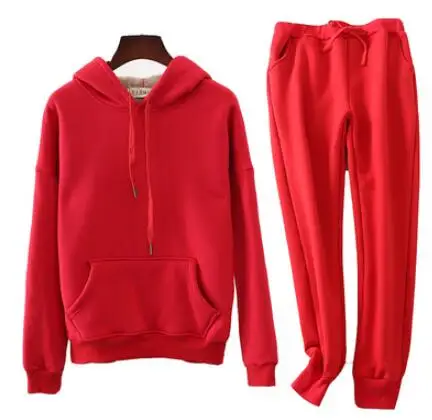 Осенне-зимние женские комплекты из двух предметов, спортивный костюм для женщин, куртки с длинными рукавами и штаны, комплект из двух предметов, теплые наряды, женский костюм - Color: Red