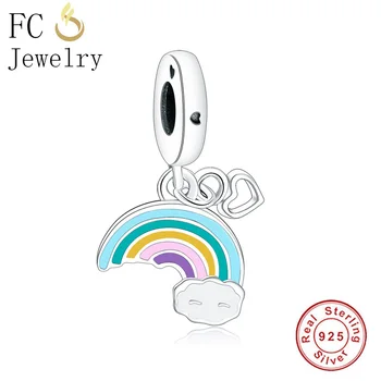 

FC Jewelry Fits Original Brand Charms Bracelets 925 Silver Polishing Color Enamel Sky Rainbow Beads for Making Berloque DIY
