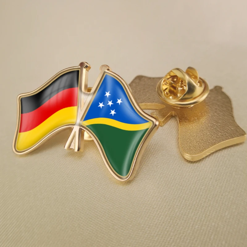 

Germany and Solomon Islands Crossed Double Friendship Flags Lapel Pins Brooch Badges