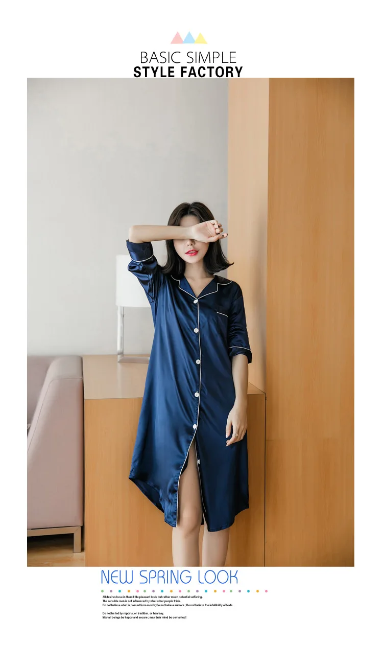 Night Robe Sleepwear Dress Women Sleepwear Female Spring And Autumn Model Silk Long Sleeve Nightdress Plus-sized Size Shirt Robe