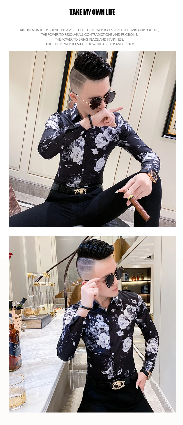 Camisa Masculina, Осень-зима, мужские повседневные рубашки с длинным рукавом, уличная одежда, цветочные рубашки для мужчин, одежда, camisa masculina 3XL