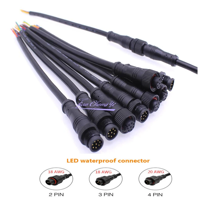2pin/3pin 18AWG 4pin 20 AWG 5/6pin 22AWG 8pin черный цвет мужской и женский водонепроницаемый разъем