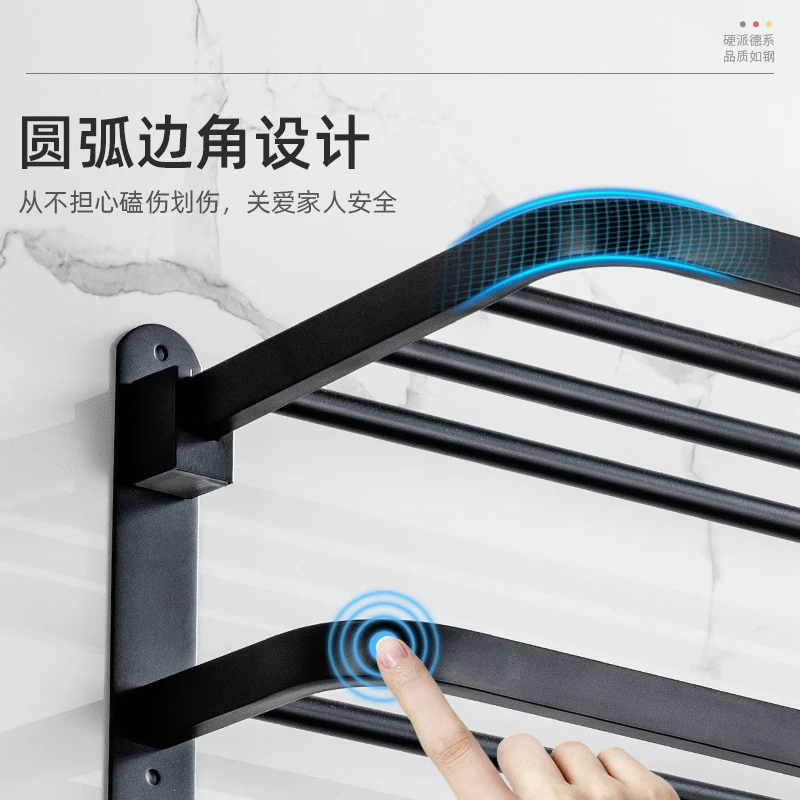 Stainless Steel Bathroom Fold Towel Rack Fashion Wall Mounted Folding Storage Adhesive Towel Hanger Bathroom Storage Shelf
