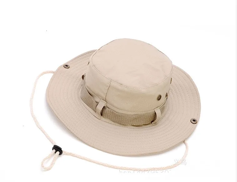 Модные Военные камуфляжные шапки-ведра, камуфляжные шляпы для рыбалки с широкими полями, Панамы для рыбалки, шапки для кемпинга, хлопковые шапки - Цвет: Бежевый