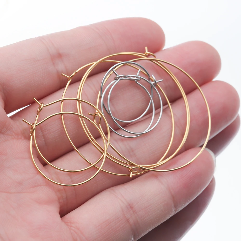 20Pcs Stainless Steel Gold Plated Circle Ear Wire Hoops Earrings