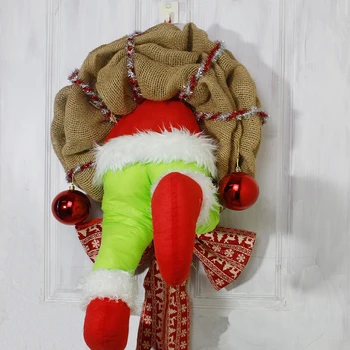 

1Pc Christmas Thief Burlap Stealer Design Garlands Pendent Home Front Door Wreath Hoop Hanging Ornament Xmas Decoration~