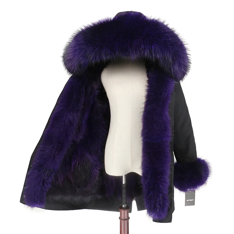 OFTBUY, водонепроницаемое пальто с натуральным мехом, длинная парка, зимняя куртка для женщин, натуральный мех енота, воротник, капюшон, подкладка из лисьего меха, теплая уличная одежда - Цвет: black purple purple