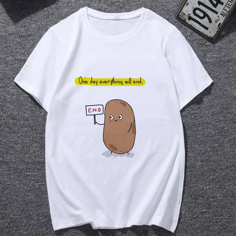 Новая летняя Милая футболка женская мода картофель философия Harajuku короткий рукав Футболка белая тонкая секция футболка Топы Одежда